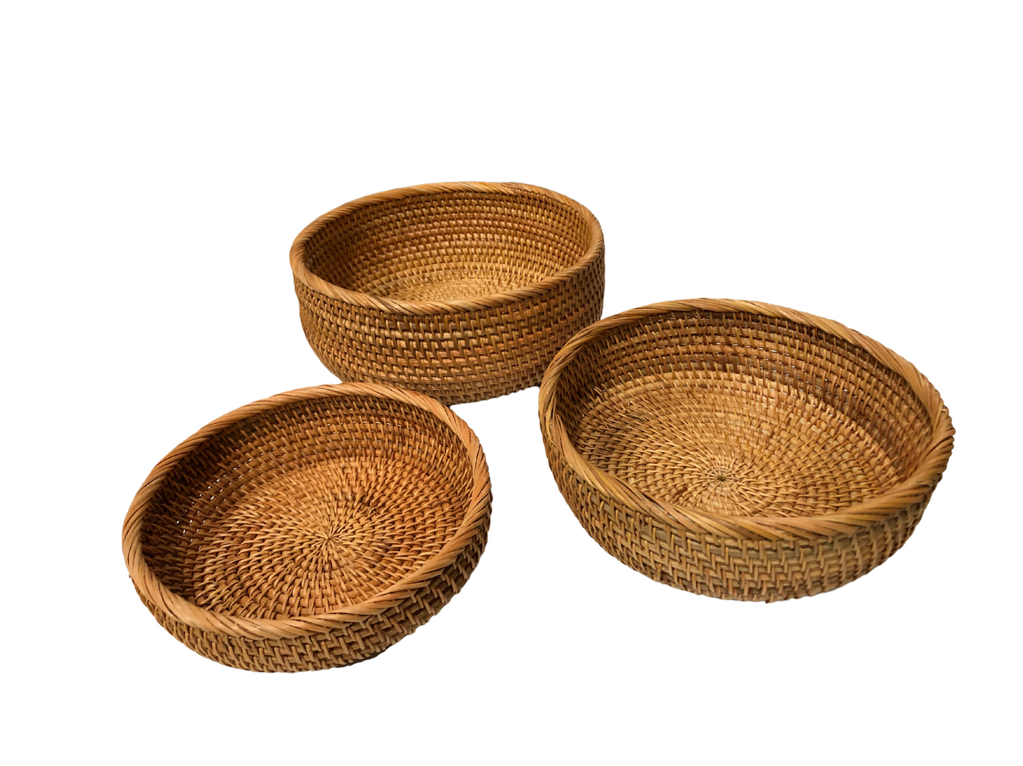 C600030016V-Thailand pure handmade rattan round storage basket (large, medium, small)